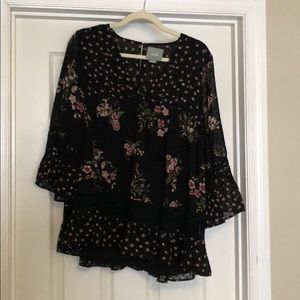 Maeve Anthropologie floral a-line ruffle blouse